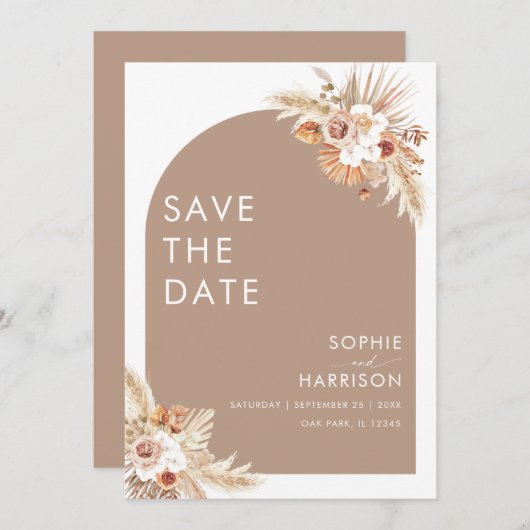 Arch Boho Pampas Grass Save the Date getrocknete B Einladung (Vorne/Hinten)