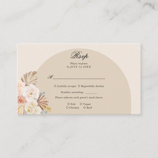 Arch Boho Pampas Grass Wedding RSVP Begleitkarte (Vorderseite)