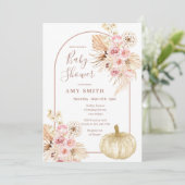 Arch Boho Pumpkin und Pampas Grass Baby Dusche Einladung (Stehend Vorderseite)