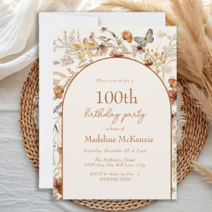 Arch Boho Wildblumen 100. Geburtstag Einladung