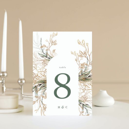 Arch Botanical Eukalyptus Golden Greenery Moss Tab Tischnummer