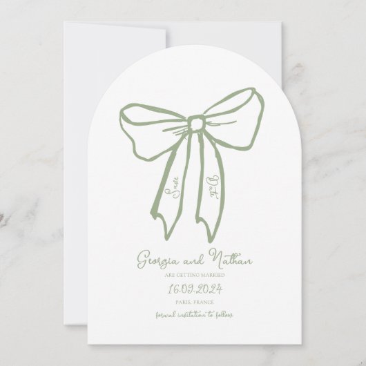 Arch Bow Sage Green Save the Date Einladung (Vorderseite)