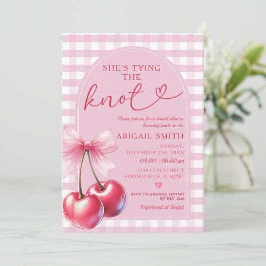 Arch Bow Sie bindet das bekannte Cherry-Brautparty Einladung (Stehend Vorderseite)