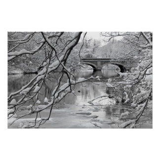 Arch Bridge über Frozen River im Winter Poster