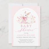 Arch Bunny Pink Floral Baby Dusche Einladung (Vorderseite)