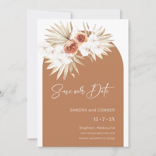 Arch Burnt Orange Floral Save the Date Card Einladung (Vorderseite)