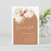Arch Burnt Orange Floral Save the Date Card Einladung (Stehend Vorderseite)