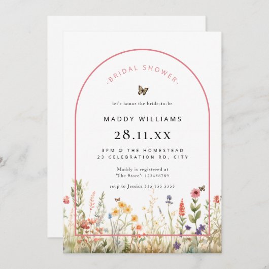 Arch Butterfly Wildblume Brautparty Einladung (Vorne/Hinten)