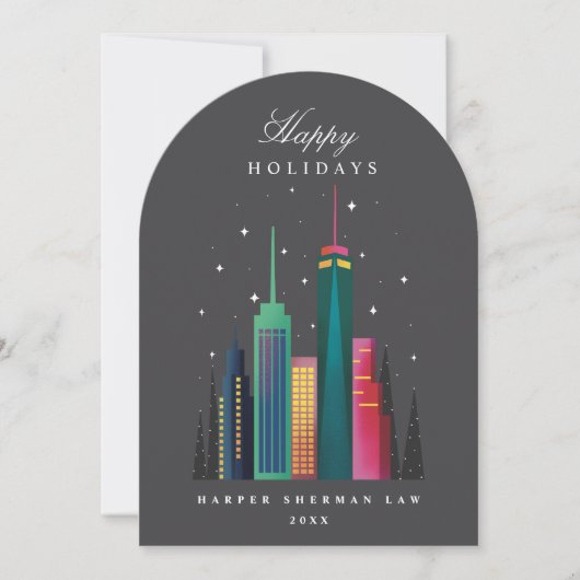 Arch Christmas Rainbow Cityscape Holiday Card Einladung (Vorderseite)