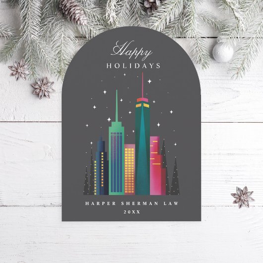 Arch Christmas Rainbow Cityscape Holiday Card Einladung