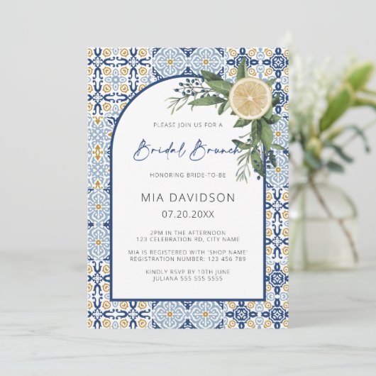 Arch Citrus Lemon Amalfi Positano Bridal Brunch Einladung (Stehend Vorderseite)