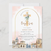 Arch Destination Bloral Eukalyptus Cross Taufe Einladung (Vorderseite)