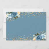 Arch Dusky Blue Floral Gold Glitzer Taufe Foto Einladung (Rückseite)