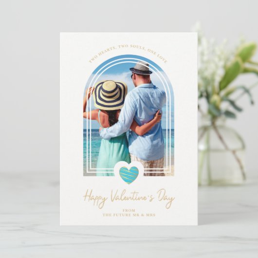 Arch Effect Blue Heart Happy Valentine's Day Save The Date (Stehend Vorderseite)