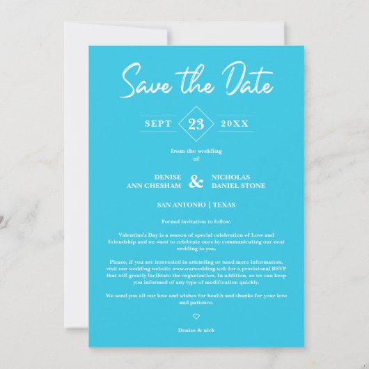 Arch Effect Blue Heart Happy Valentine's Day Save The Date (Rückseite)