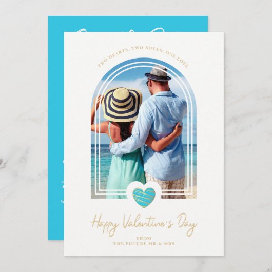 Arch Effect Blue Heart Happy Valentine's Day Save The Date (Vorne/Hinten)