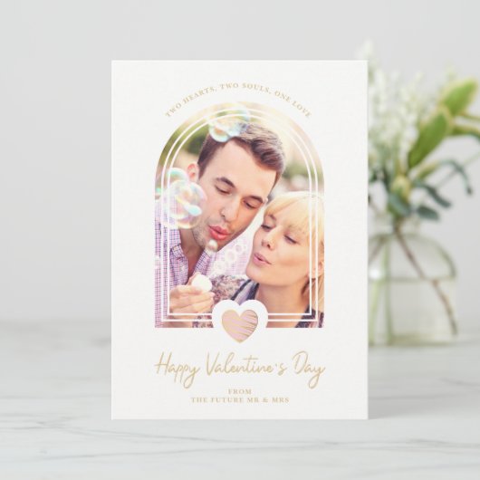 Arch Effect Pink Heart Happy Valentine's Day Photo Save The Date (Stehend Vorderseite)