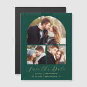 Arch Emerald Green Gold mit 3 Fotos Save the Date Magneteinladung (Vorne/Hinten)