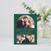 Arch Emerald Green Gold mit 3 Fotos Save the Date Postkarte (Stehend Vorderseite)