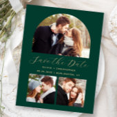 Arch Emerald Green Gold mit 3 Fotos Save the Date Postkarte