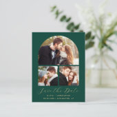 Arch-Emerald-Green-QR-Code mit 3 Fotos Save the Da Postkarte (Stehend Vorderseite)