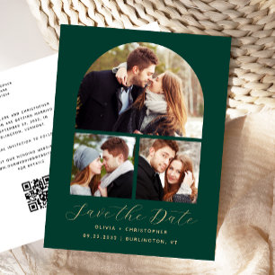 Arch-Emerald-Green-QR-Code mit 3 Fotos Save the Da Postkarte