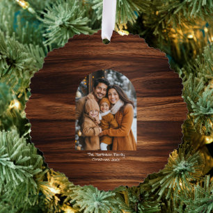 Arch-Familien-Weihnachtsfoto mit Holzkornmuster  Ornament Karte