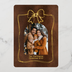 Arch Familienfoto und Schleife Weihnachten Braun Folien Feiertagskarte
