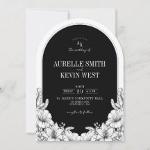 Arch Floral Schwarz Weiß Rustikale Monogramm Hochz