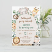 Arch Foliage Safari Party Tiere 1. Geburtstag Einladung (Stehend Vorderseite)