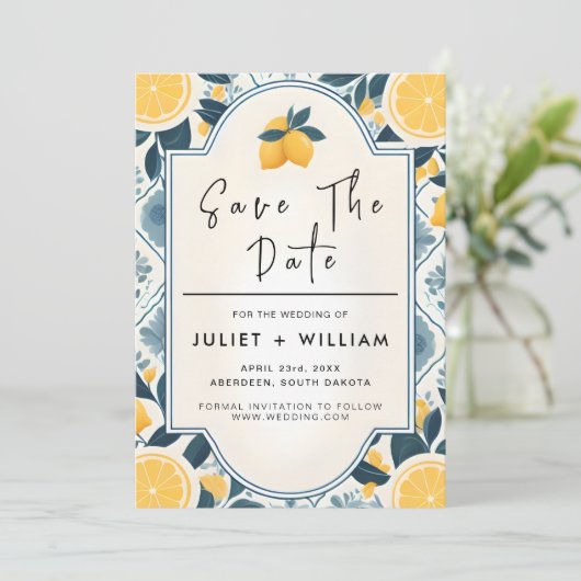 Arch Food Fun Frucht Limon Lemon Hochzeit Save The Date (Stehend Vorderseite)