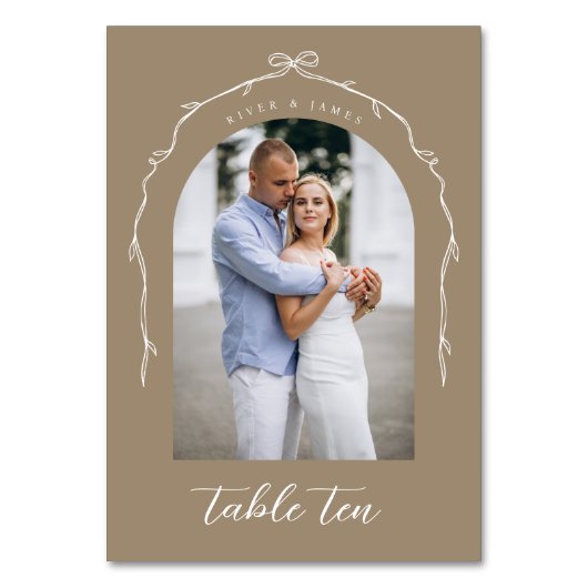 Arch Foto Beige Bow & Ribbon Wedding Tischnummer (Vorderseite)
