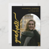 Arch Foto Black and Gold Script Abschluss Ankündigung (Vorderseite)