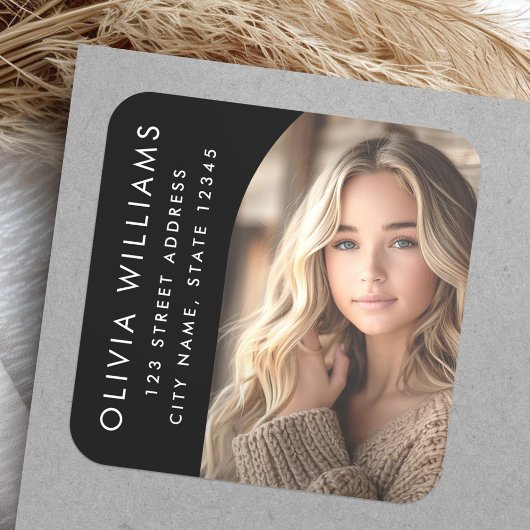 Arch Foto Black grad Abschluss Rücksendeadresse Quadratischer Aufkleber