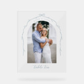Arch Foto Blue Bow & Ribbon Wedding Tischnummer Acrylschild (Vorderseite)