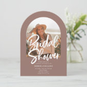 Arch Foto Brush Calligraphy Brautparty Einladung (Stehend Vorderseite)