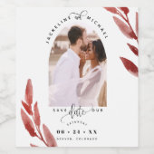 Arch Foto, Burgund-Blätter Hochzeit speichern das Weinetikett (Einzelnes Label)