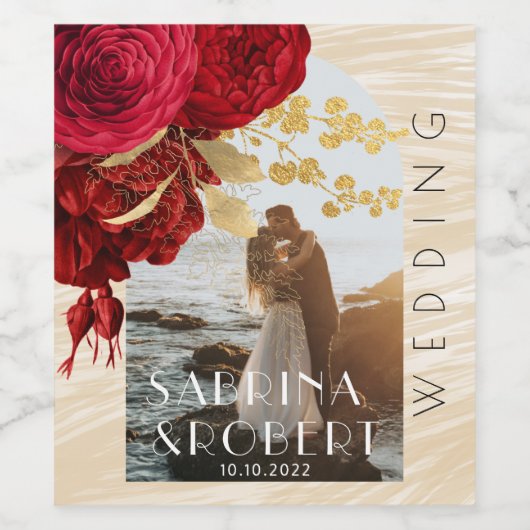 Arch Foto Burgund Botanische Hochzeit Weinetikett (Einzelnes Label)
