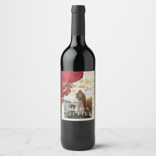 Arch Foto Burgund Botanische Hochzeit Weinetikett (Vorderseite)