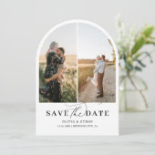 Arch Foto Calligrafy Wedding Save the Date Einladung (Stehend Vorderseite)