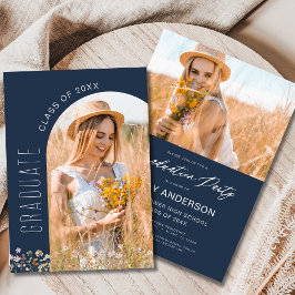 Arch-Foto der Navy Blue Wildblume Graduation Party Einladung