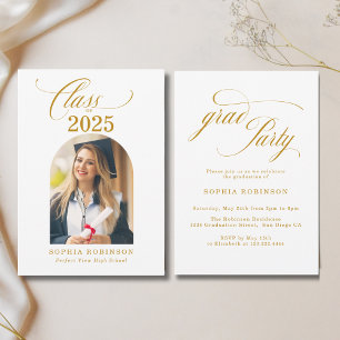 Arch Foto Elegante Gold Script Graduation Party Einladung
