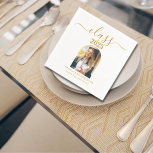 Arch Foto Elegante Gold Script Graduation Party Serviette