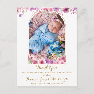 Arch Foto Floral Schrift Danke Baby Geburt  Ankündigungspostkarte