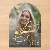 Arch Foto Gold Graduate Script Abschluss Acryleinladungen (Vorderseite)