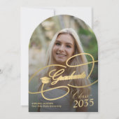 Arch Foto Gold Schwarze Graduierung Skript-Abschlu Einladung (Vorderseite)