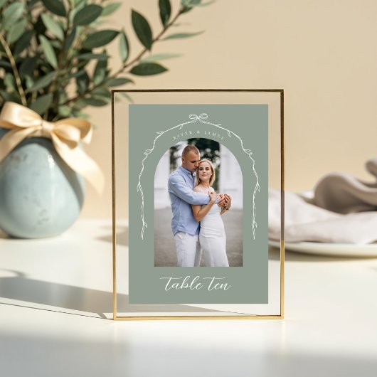 Arch Foto Green Bow & Ribbon Wedding Tischnummer