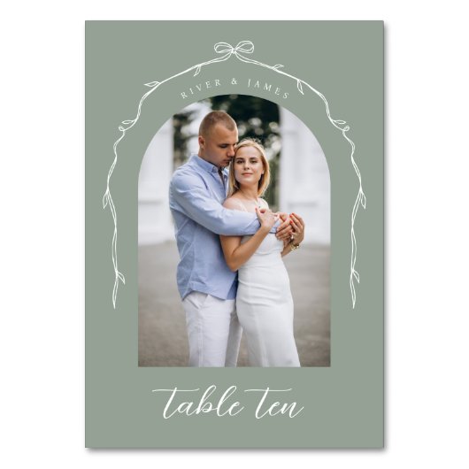 Arch Foto Green Bow & Ribbon Wedding Tischnummer (Rückseite)