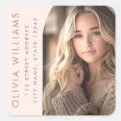 Arch-Foto hellrosa Abschluss Rücksendeadresse Quadratischer Aufkleber (Vorderseite)