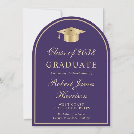 Arch Foto Lila Gold Abschluss Ankündigung (Vorderseite)